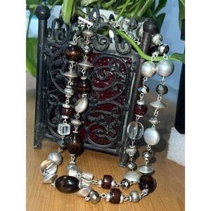 Lia Sophia Silver Tone Beaded Necklace Boho Adjustable Statement 1001